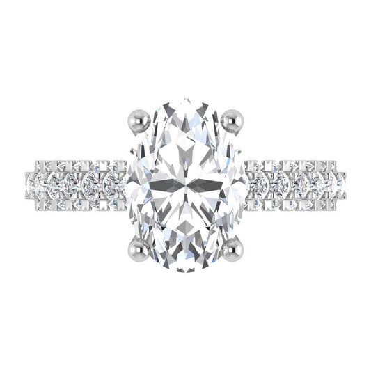 14K White Gold Lab Grown Diamond 4 1/5 Ct.Tw. Oval Shape Engagement Ring (IGI Certified Center 3ct)