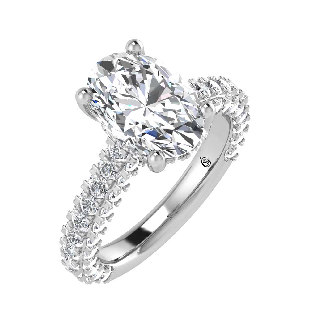 14K White Gold Lab Grown Diamond 4 1/5 Ct.Tw. Oval Shape Engagement Ring (IGI Certified Center 3ct)
