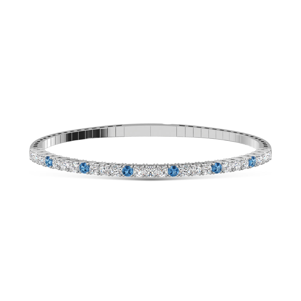 14K White Gold 2 Ct.Tw. Lab Grown Alternate 3 Blue and 1 White Diamond Flexi Bangle