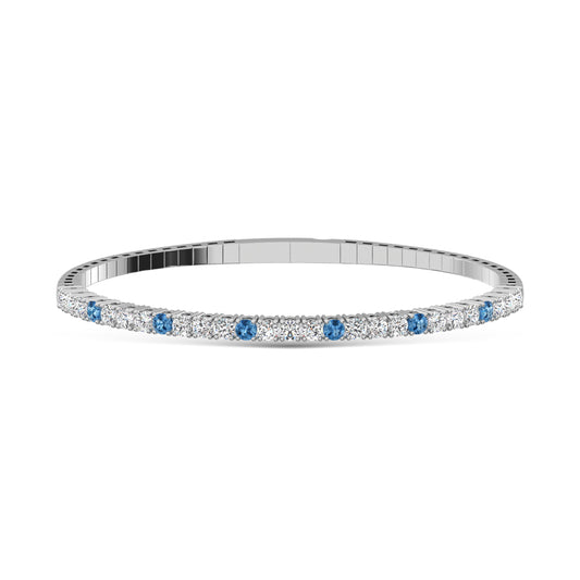 14K White Gold 2 Ct.Tw. Lab Grown Alternate 3 Blue and 1 White Diamond Flexi Bangle