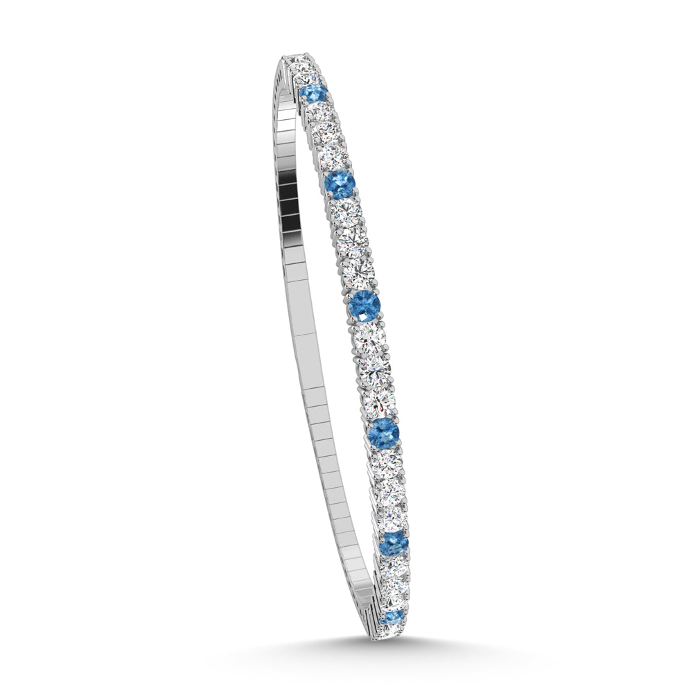 14K White Gold 2 Ct.Tw. Lab Grown Alternate 3 Blue and 1 White Diamond Flexi Bangle