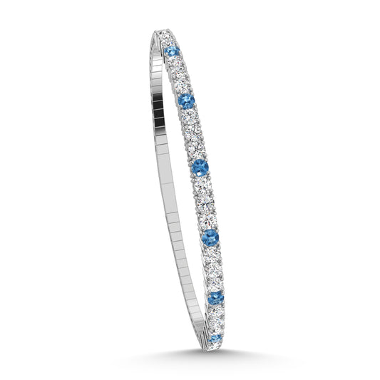 14K White Gold 2 Ct.Tw. Lab Grown Alternate 3 Blue and 1 White Diamond Flexi Bangle