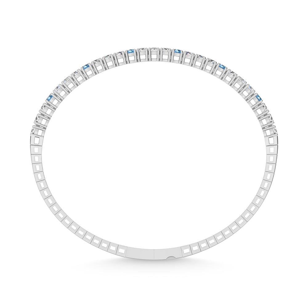 14K White Gold 2 Ct.Tw. Lab Grown Alternate 3 Blue and 1 White Diamond Flexi Bangle