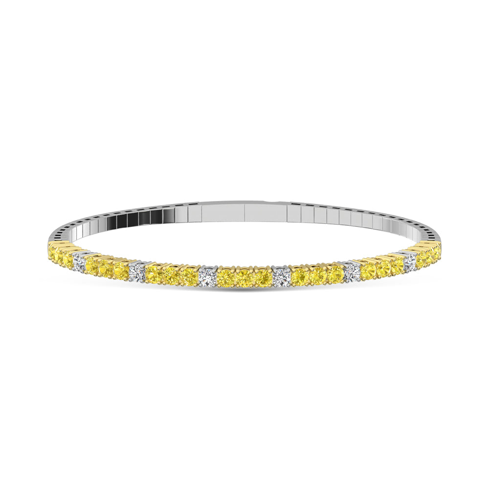14K White Gold 2 Ct.Tw. Lab Grown Alternate 3 Yellow and 1 White Diamond Flexi Bangle