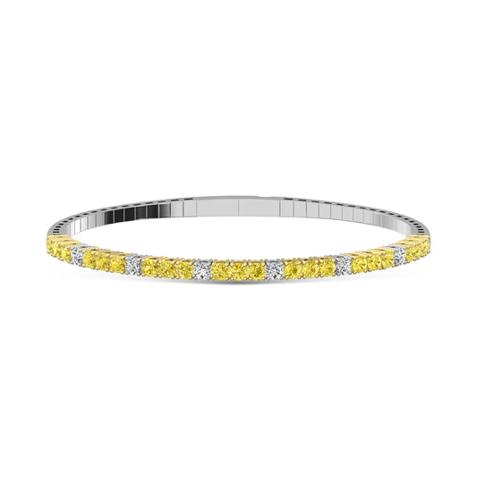 14K White Gold 2 Ct.Tw. Lab Grown Alternate 3 Yellow and 1 White Diamond Flexi Bangle