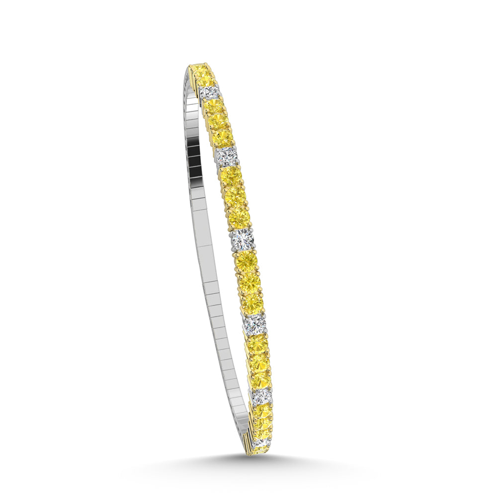 14K White Gold 2 Ct.Tw. Lab Grown Alternate 3 Yellow and 1 White Diamond Flexi Bangle