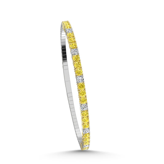 14K White Gold 2 Ct.Tw. Lab Grown Alternate 3 Yellow and 1 White Diamond Flexi Bangle