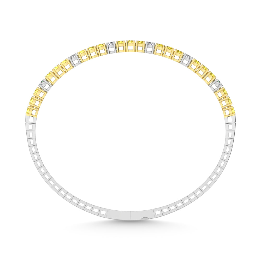 14K White Gold 2 Ct.Tw. Lab Grown Alternate 3 Yellow and 1 White Diamond Flexi Bangle