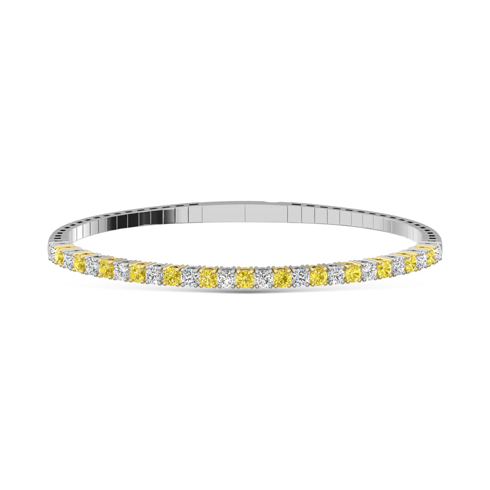 14K White Gold 2 Ct.Tw. Lab Grown Alternate Yellow and White Diamond Flexi Bangle