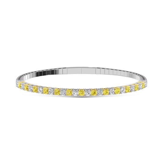 14K White Gold 2 Ct.Tw. Lab Grown Alternate Yellow and White Diamond Flexi Bangle