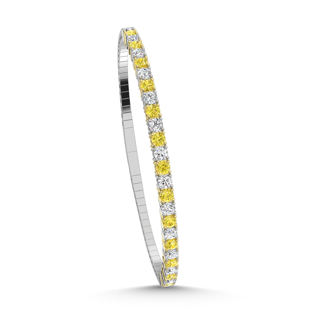 14K White Gold 2 Ct.Tw. Lab Grown Alternate Yellow and White Diamond Flexi Bangle
