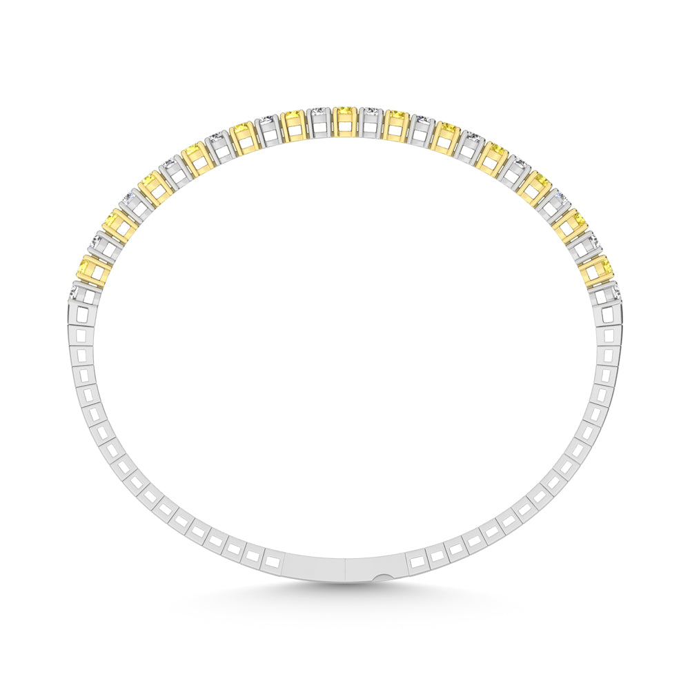 14K White Gold 2 Ct.Tw. Lab Grown Alternate Yellow and White Diamond Flexi Bangle