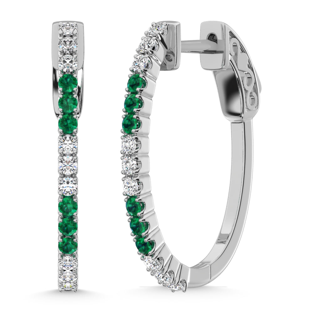 14K White Gold Lab Grown White and Emerald Diamond 5/8 Ct.Tw. Earrings