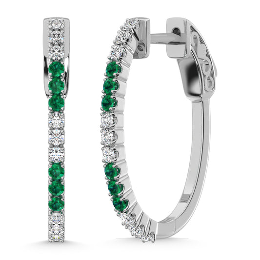 14K White Gold Lab Grown White and Emerald Diamond 5/8 Ct.Tw. Earrings