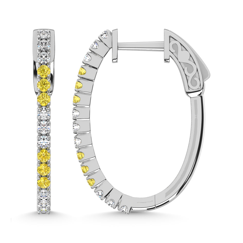 14K White Gold 5/8 Ct.Tw. Alternate 3 White and 3 Yellow Lab Grown Hoop Earrings
