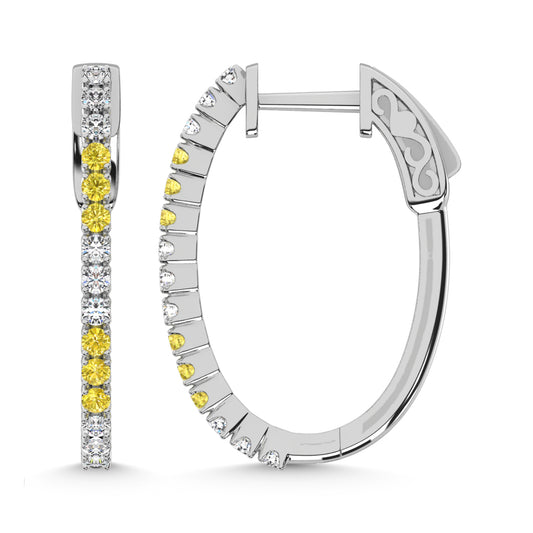 14K White Gold 5/8 Ct.Tw. Alternate 3 White and 3 Yellow Lab Grown Hoop Earrings
