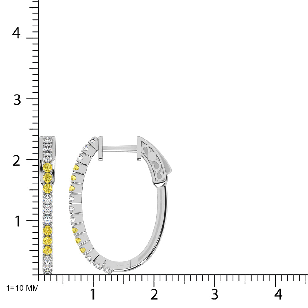 14K White Gold 5/8 Ct.Tw. Alternate 3 White and 3 Yellow Lab Grown Hoop Earrings