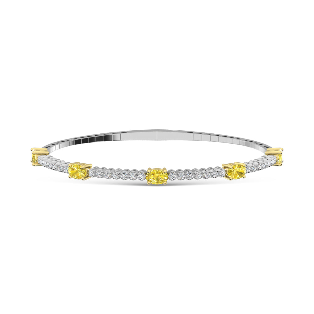 14K White Gold   3 5/8 Ct.Tw. white and Oval Shape Yellow Lab Grown Diamond Bangle
