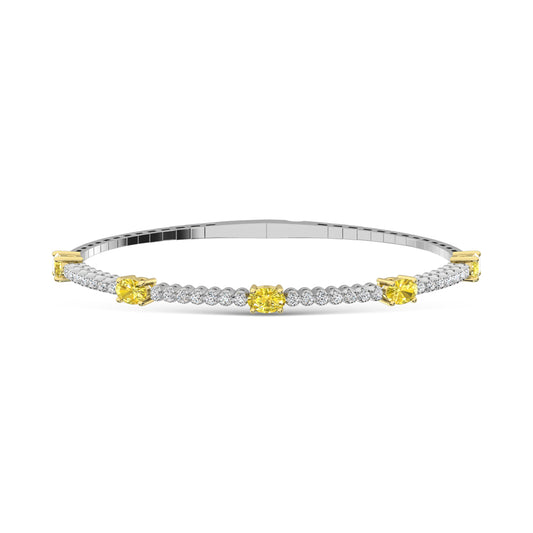 14K White Gold   3 5/8 Ct.Tw. white and Oval Shape Yellow Lab Grown Diamond Bangle