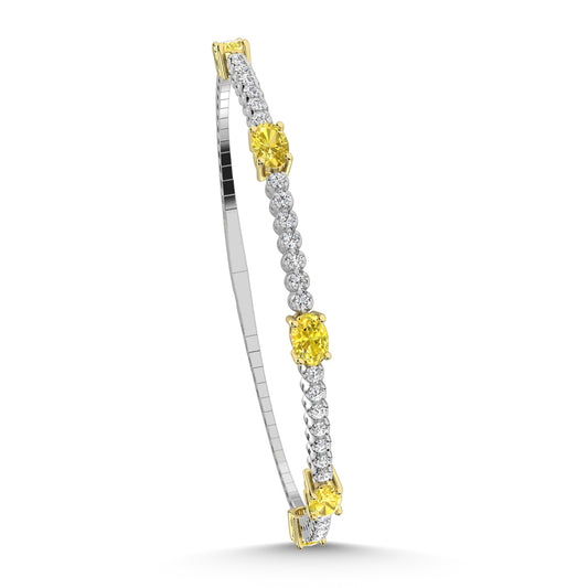 14K White Gold   3 5/8 Ct.Tw. white and Oval Shape Yellow Lab Grown Diamond Bangle