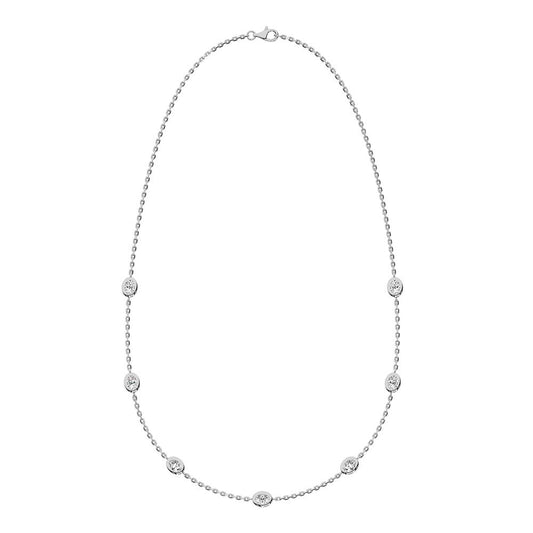 14K White Gold Oval Shape Lab Grown Diamond 5/8 Ct.Tw. 7 Stone Necklace