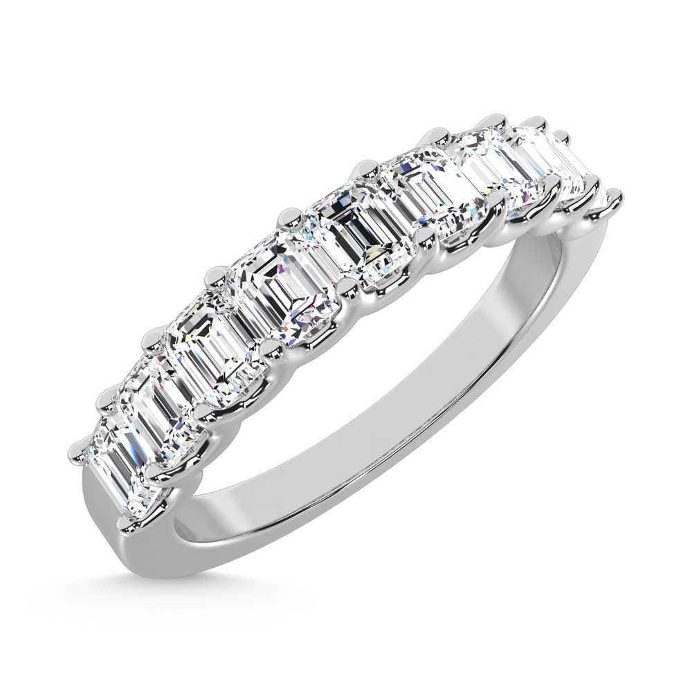 14K White Gold Lab Grown Diamond 1 Ct.Tw. Half Way Emerald Band