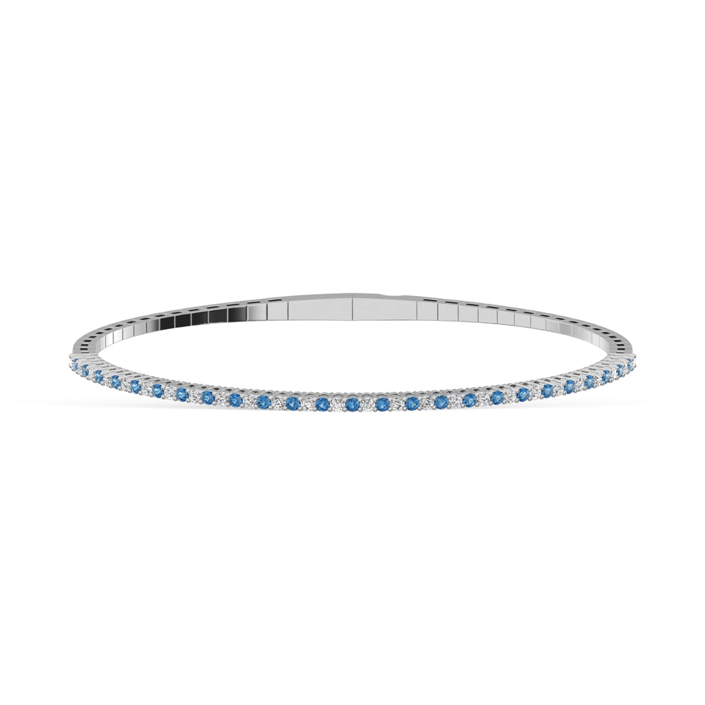 14K White Gold 1 Ct.Tw. Alternate Blue and White Lab Grown Diamond Flexi Bangle