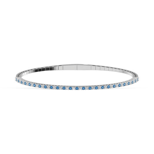 14K White Gold 1 Ct.Tw. Alternate Blue and White Lab Grown Diamond Flexi Bangle