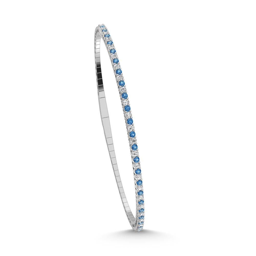 14K White Gold 1 Ct.Tw. Alternate Blue and White Lab Grown Diamond Flexi Bangle