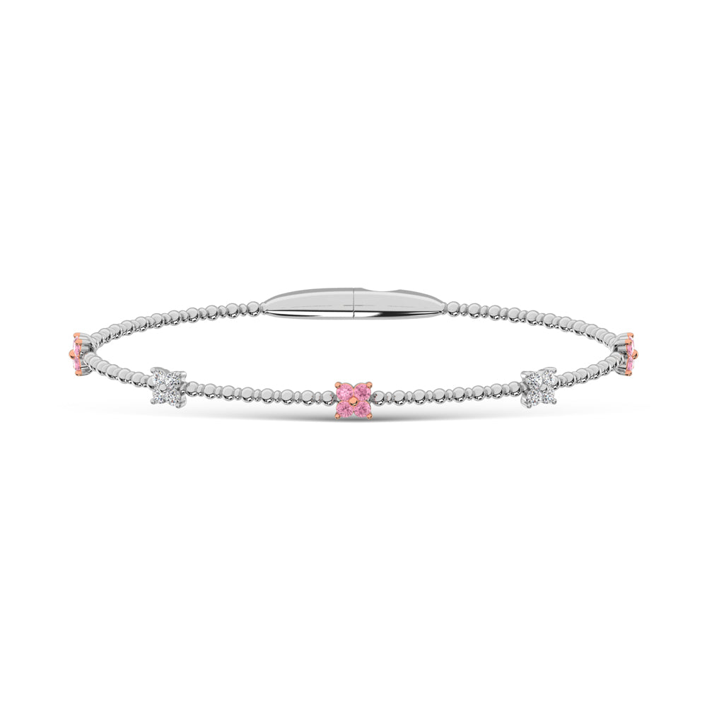 14K White Gold 5/8 Ct.Tw. Pink and White Lab Grown Diamond 5 Station Flexi Bangle