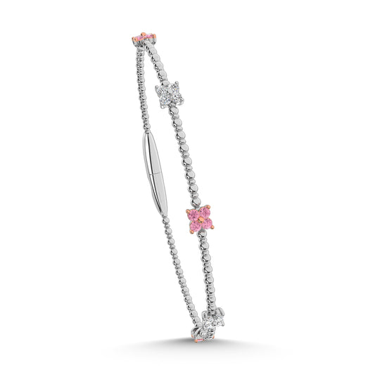 14K White Gold 5/8 Ct.Tw. Pink and White Lab Grown Diamond 5 Station Flexi Bangle