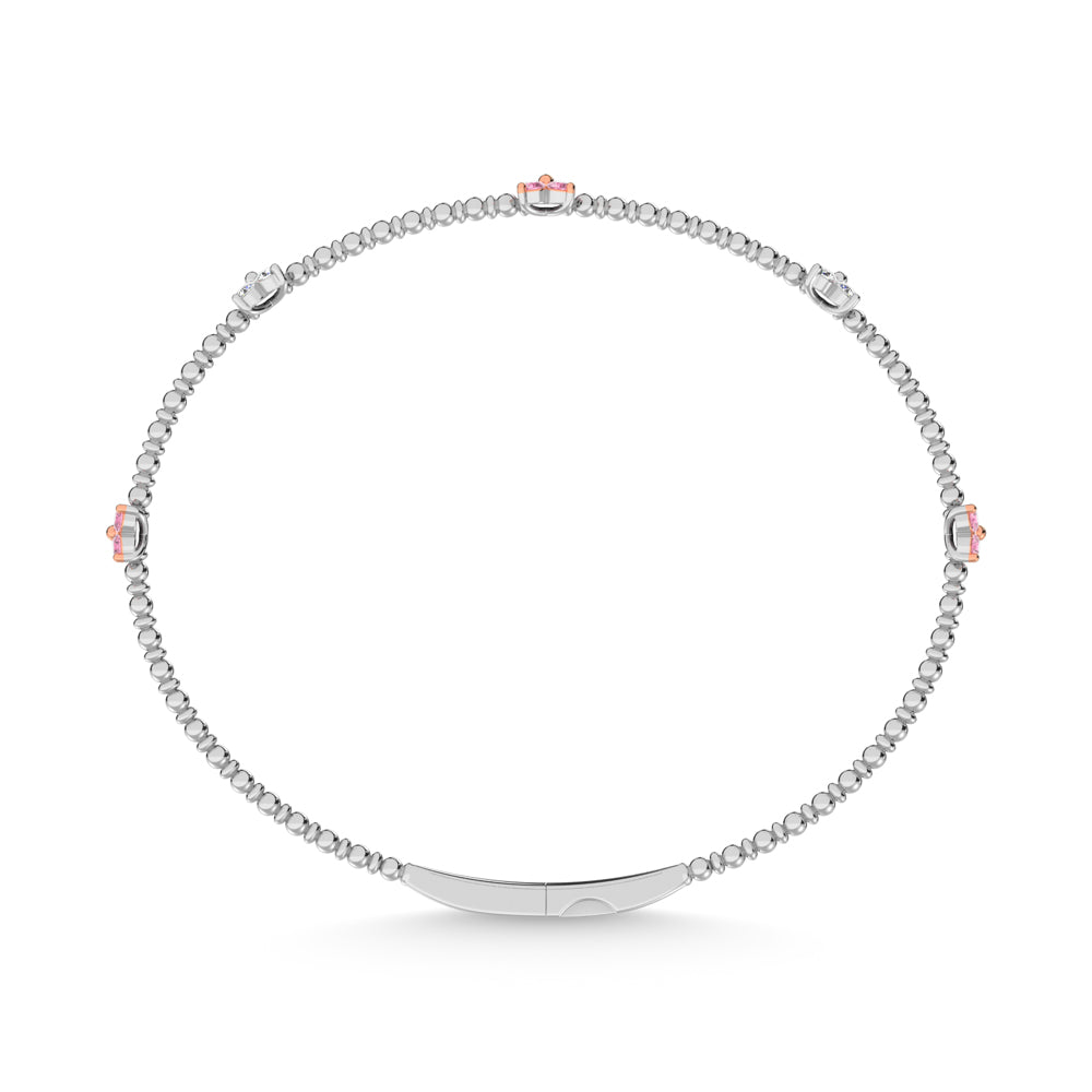 14K White Gold 5/8 Ct.Tw. Pink and White Lab Grown Diamond 5 Station Flexi Bangle