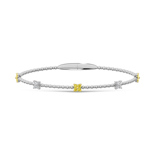 14K White Gold 5/8 Ct.Tw. 5 Station Yellow and White Lab Grown Diamond Flexi Bangle