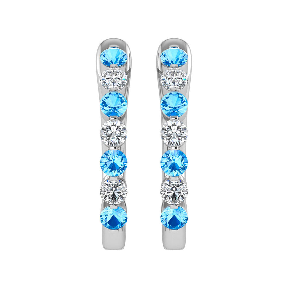14K White Gold Alternate Blue and White Lab Grown Diamond 7/8 Ct.Tw. Hoop Earrings