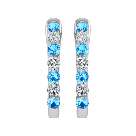14K White Gold Alternate Blue and White Lab Grown Diamond 7/8 Ct.Tw. Hoop Earrings