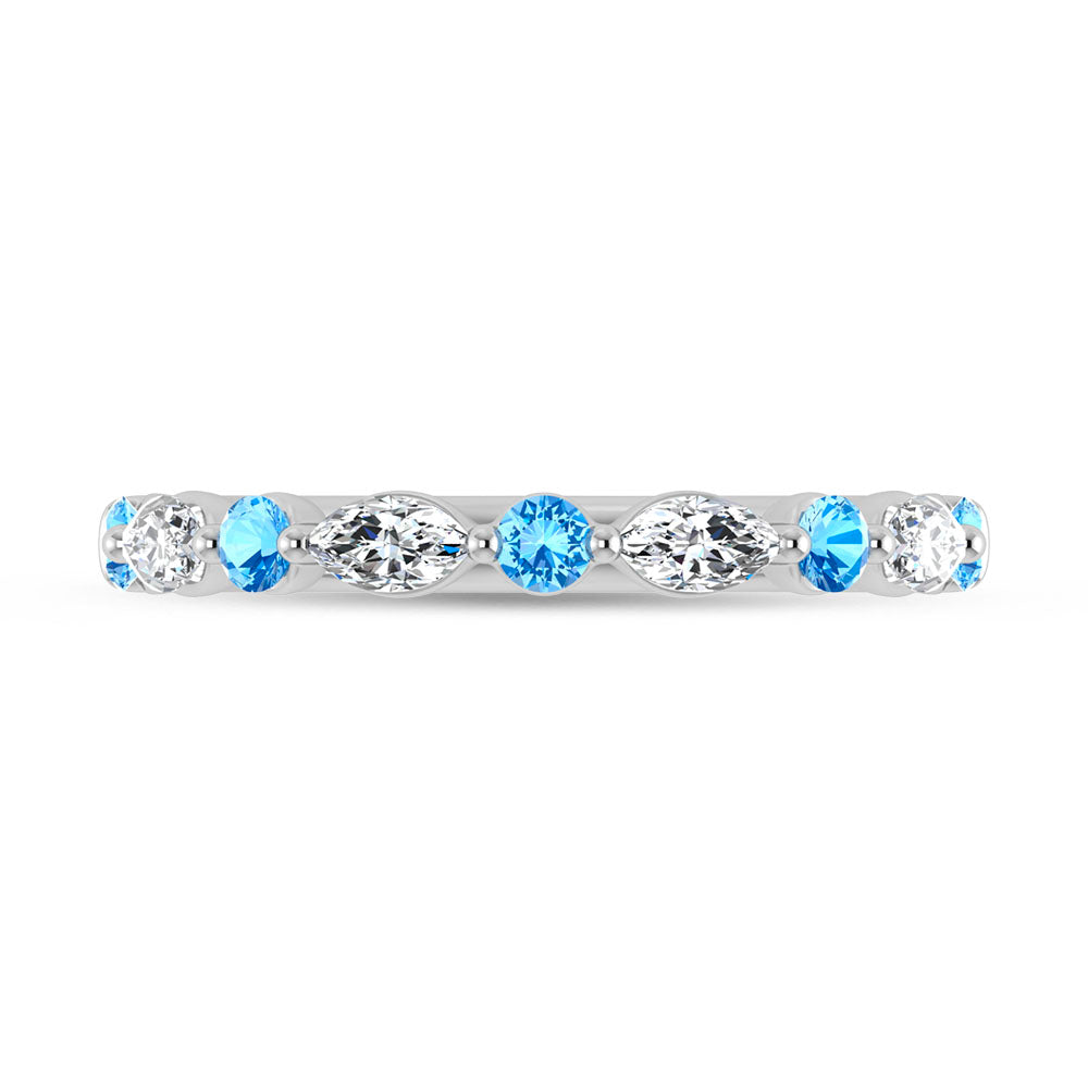 14K White Gold Alternate Blue and White Lab Grown Diamond 1/2 Ct.Tw. Stackable Band