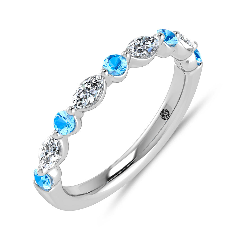 14K White Gold Alternate Blue and White Lab Grown Diamond 1/2 Ct.Tw. Stackable Band