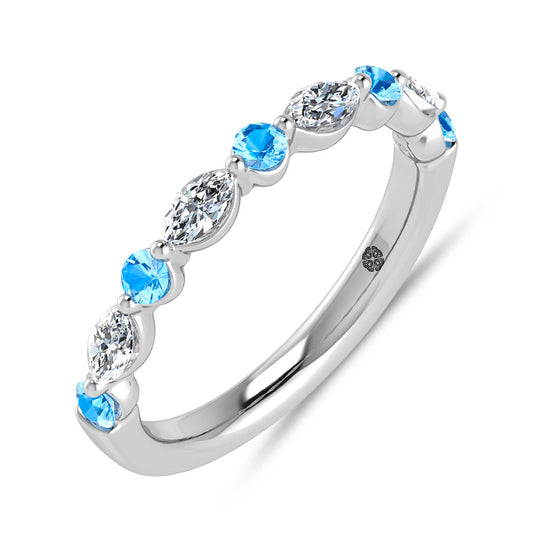 14K White Gold Alternate Blue and White Lab Grown Diamond 1/2 Ct.Tw. Stackable Band