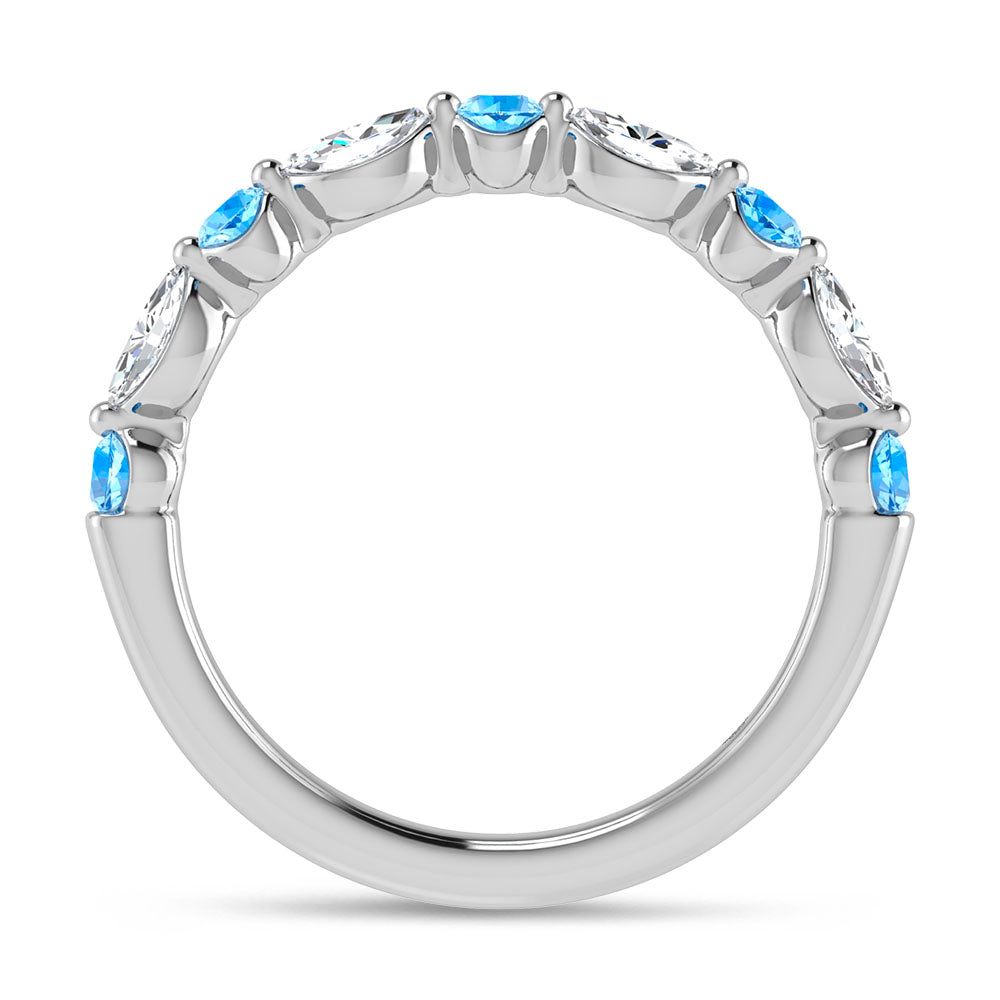 14K White Gold Alternate Blue and White Lab Grown Diamond 1/2 Ct.Tw. Stackable Band