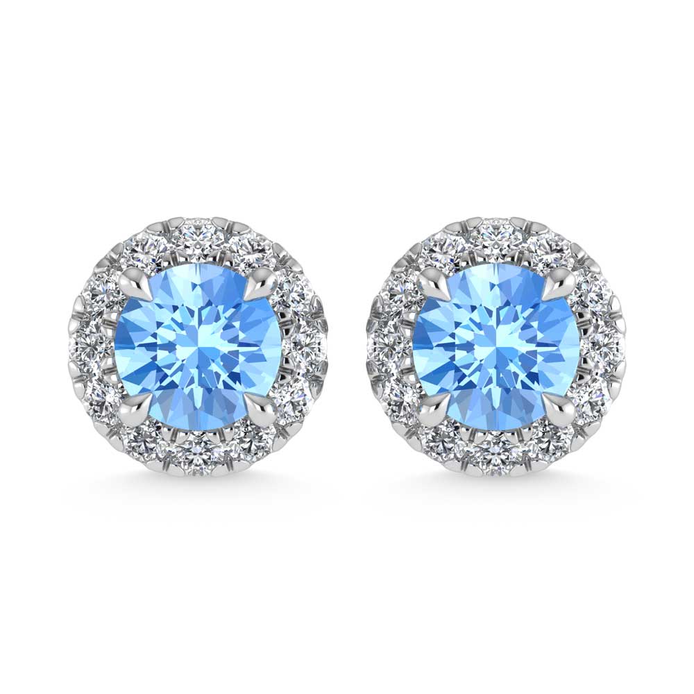 14K White Gold  3/4 Ct.Tw. White and Blue Lab Grown Diamond Stud Earrings