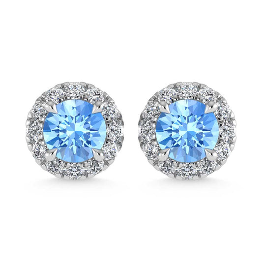 14K White Gold  3/4 Ct.Tw. White and Blue Lab Grown Diamond Stud Earrings