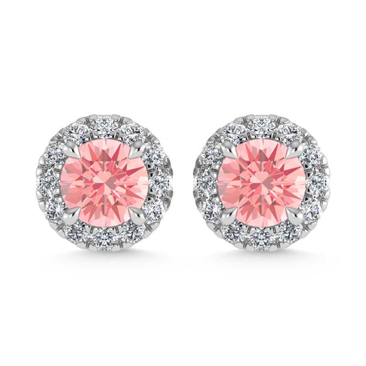14K White Gold  3/4 Ct.Tw. White and Pink Lab Grown Diamond Stud Earrings