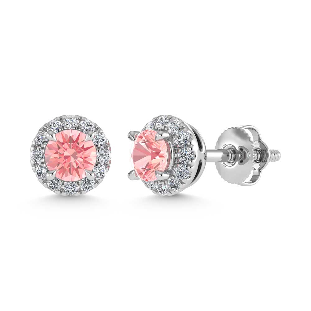 14K White Gold  3/4 Ct.Tw. White and Pink Lab Grown Diamond Stud Earrings