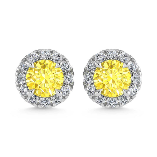 14K White Gold  2 3/4 Ct.Tw. White and Yellow Lab Grown Diamond IGI Certified Stud Earrings