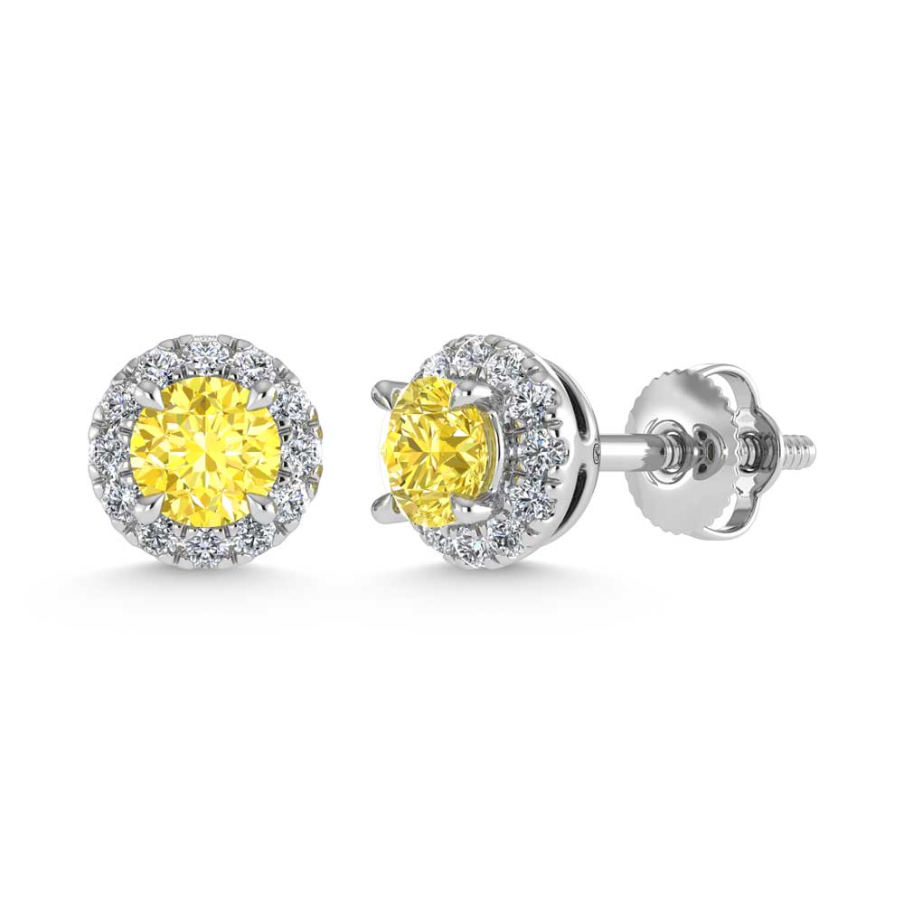 14K White Gold  2 3/4 Ct.Tw. White and Yellow Lab Grown Diamond IGI Certified Stud Earrings