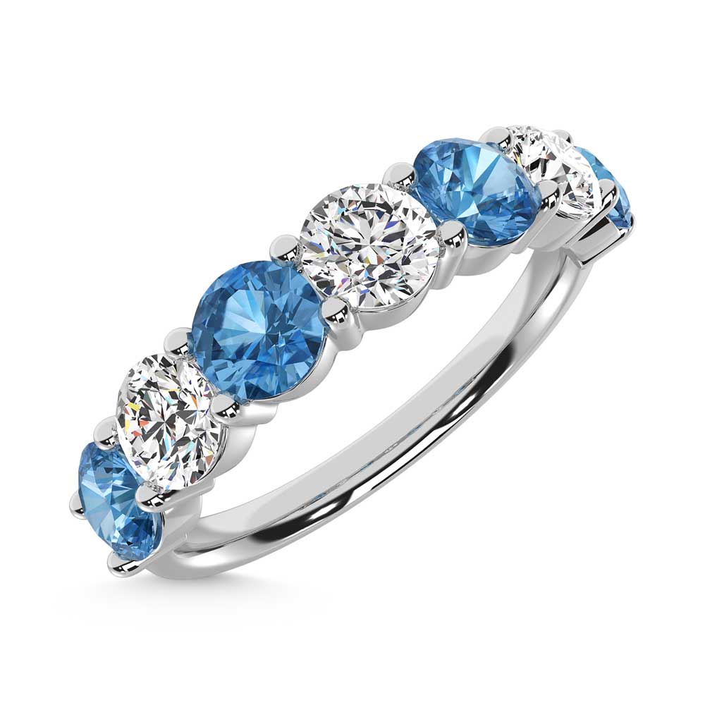 14K White Gold  2 Ct.Tw. 7 Stone Alternate White and Blue Lab Grown Diamond Band