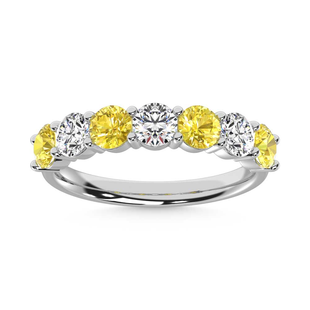 14K White Gold  1 1/2 Ct.Tw. 7 Stone Alternate White and Yellow Lab Grown Diamond Band