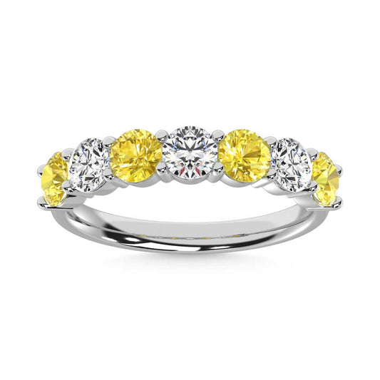 14K White Gold  1 1/2 Ct.Tw. 7 Stone Alternate White and Yellow Lab Grown Diamond Band