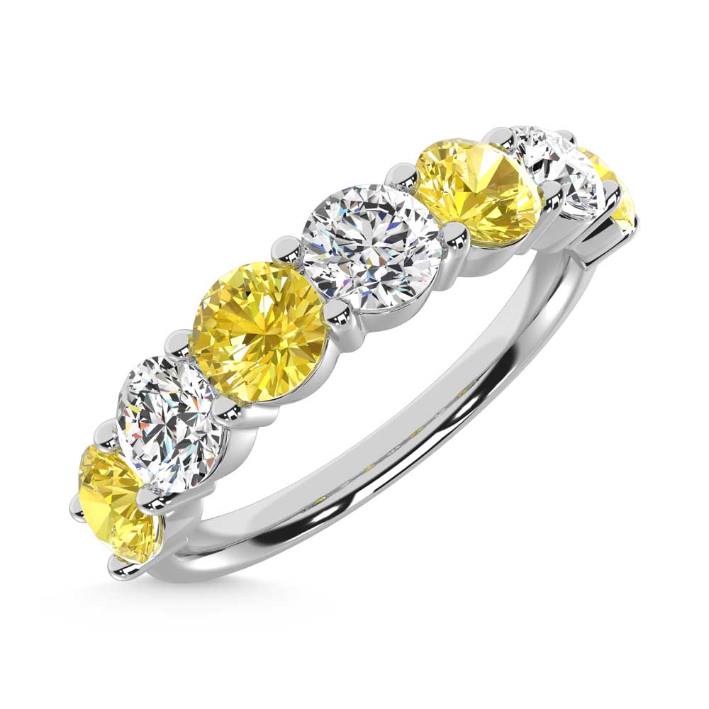 14K White Gold  1 1/2 Ct.Tw. 7 Stone Alternate White and Yellow Lab Grown Diamond Band