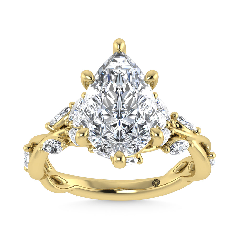 14K Yellow Gold Lab Grown Diamond 3 1/2 Ct.Tw. Marquise and Pear Engagement Ring (IGI Certified Center 3ct)